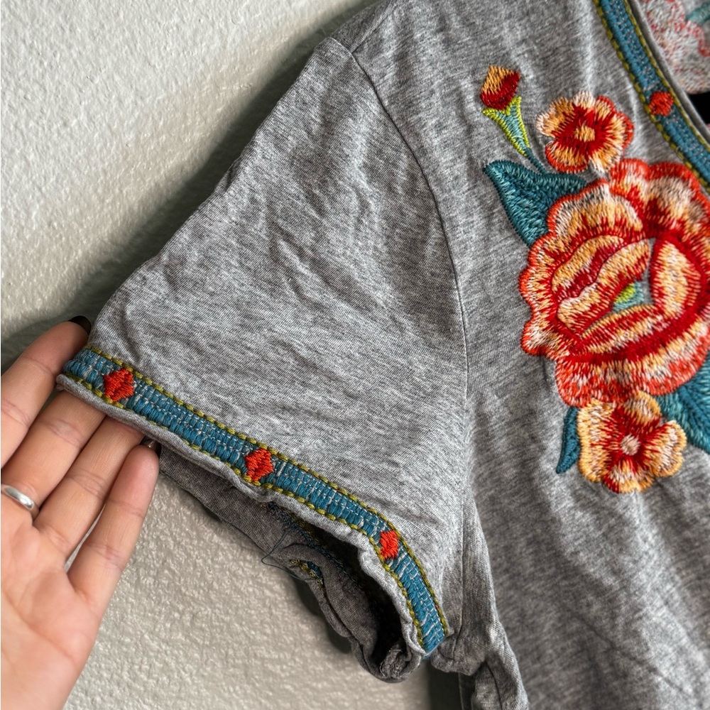 Johnny Was Gray Orange Embellished Graphic Tunic - Picture 6 of 10